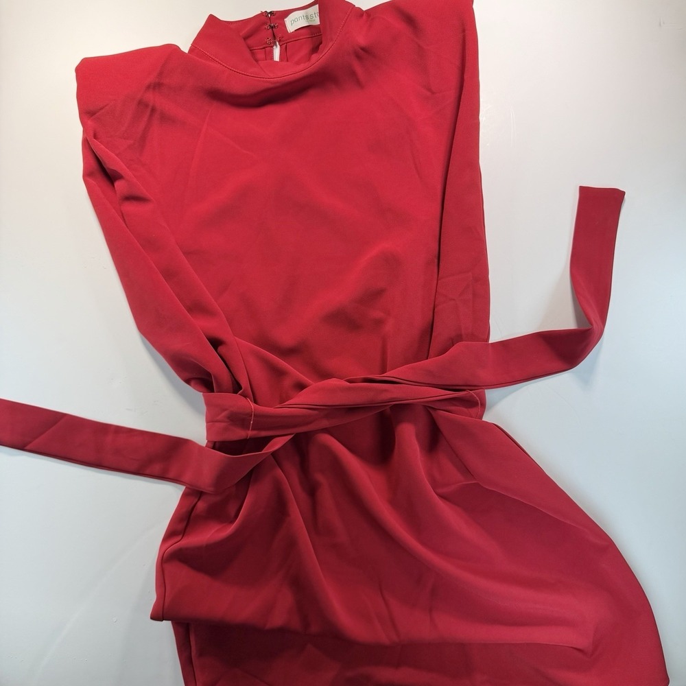 Women's Crimson Red‎ Shift Dress W/ Shoulder Pad & Tie Belt NWT L  Pants Store